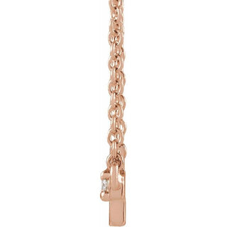 14K Rose .015 CT Natural Diamond Sideways Cross 16" Necklace