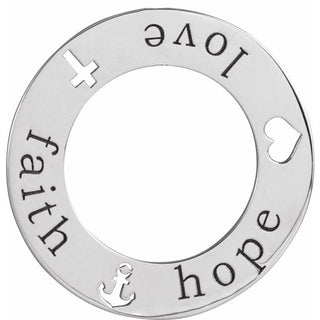 14K White Faith, Hope, Love Pierced 20 mm Loop Pendant