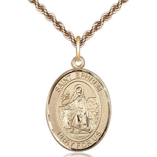 14kt Gold Saint Ephrem Medal Engraved Catholic Saint Jewelry