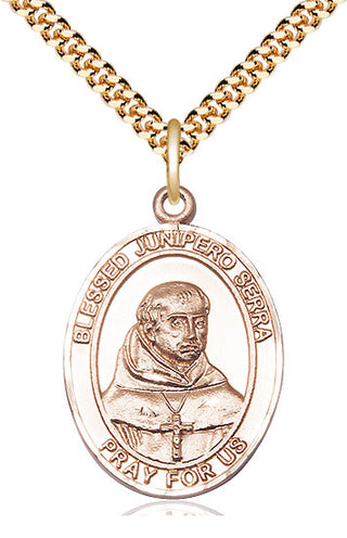 14kt Gold Filled Saint Junipero Serra Medal Catholic Jewelry Engraved Catholic Saint Jewelry