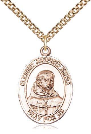 14kt Gold Filled Saint Junipero Serra Medal Catholic Jewelry Engraved Catholic Saint Jewelry