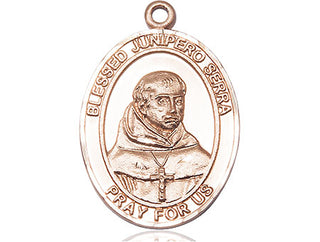 14kt Gold Saint Junipero Serra Medal Engraved Catholic Saint Jewelry