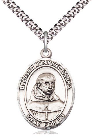Sterling Silver Saint Junipero Serra Medal Catholic Jewelry Engraved Catholic Saint Jewelry