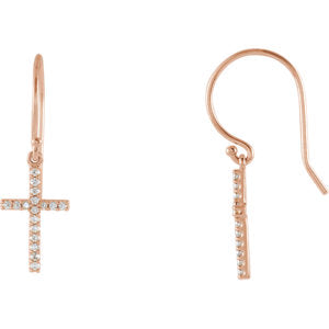 14K Rose 1/6 CTW Diamond Cross Earrings