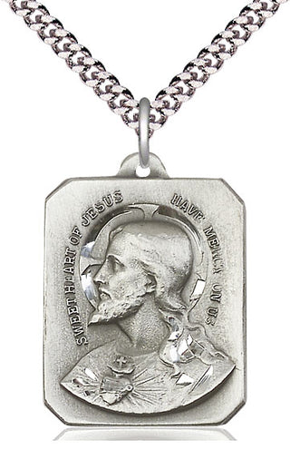 Sterling Silver Sacred Heart of Jesus Pendant Necklace
