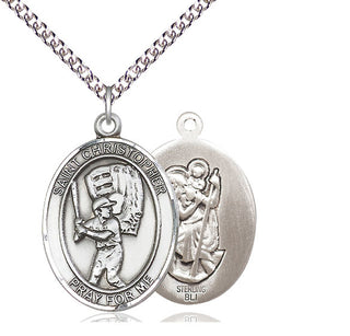 Sterling Silver Saint Christopher Baseball Medal Catholic Jewelry