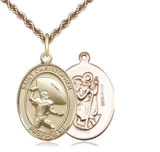 14kt Gold Filled Saint Christpher Football Medal Catholic Jewelry