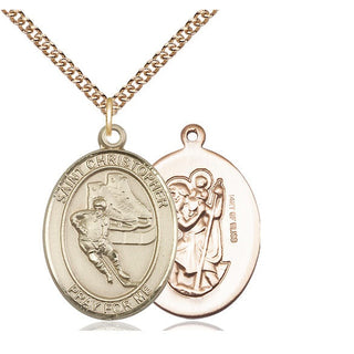 14kt Gold Filled Saint Christopher Hockey Medal Catholic Jewelry
