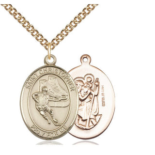 14kt Gold Filled Saint Christopher Hockey Medal Catholic Jewelry