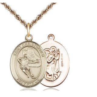 14kt Gold Filled Saint Christopher Hockey Medal Catholic Jewelry