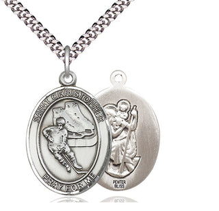 Pewter Saint Christopher Hockey Medal Catholic Jewelry