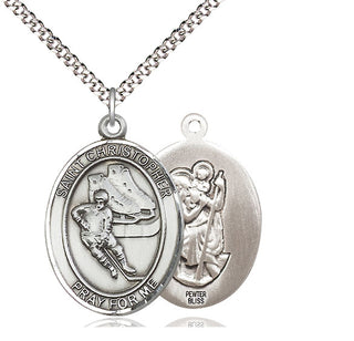 Pewter Saint Christopher Hockey Medal Catholic Jewelry