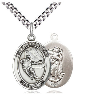 Sterling Silver Saint Christopher Hockey Medal Catholic Jewelry