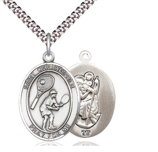 Pewter Saint Christopher Tennis Medal Catholic Jewelry