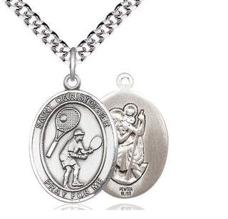 Pewter Saint Christopher Tennis Medal Catholic Jewelry