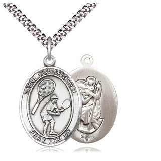 Sterling Silver Saint Christopher Tennis Medal Catholic Jewelry