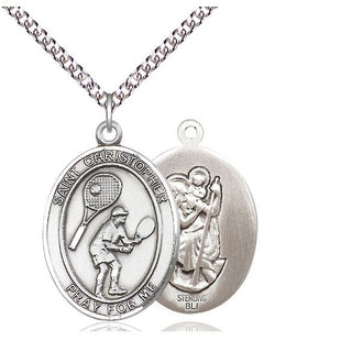 Sterling Silver Saint Christopher Tennis Medal Catholic Jewelry
