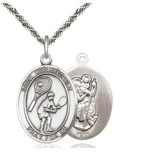 Sterling Silver Saint Christopher Tennis Medal Catholic Jewelry
