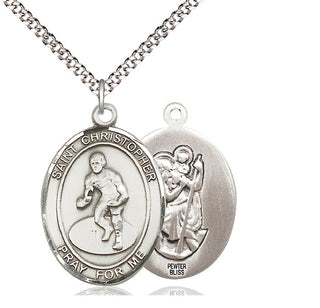Pewter Saint Christopher Wrestling Medal Catholic Jewelry