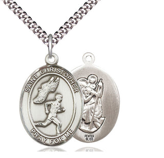 Pewter Saint Christopher Track&Field Medal Catholic Jewelry