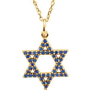 14K Gold Blue Sapphire Star of David 16" Necklace