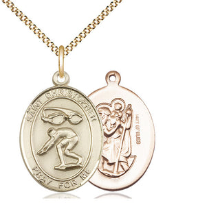 14kt Gold Filled Saint Christopher Swimming Medal Catholic Jewelry
