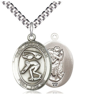 Pewter Saint Christopher Swimming Medal Catholic Jewelry