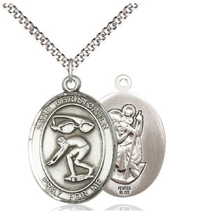 Pewter Saint Christopher Swimming Medal Catholic Jewelry