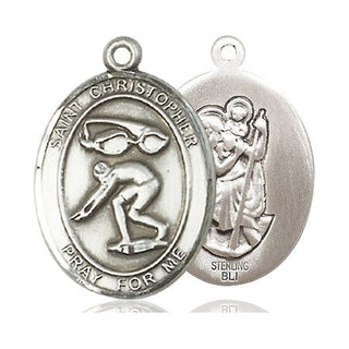 Sterling Silver Saint Christopher Swimming Medal Catholic Jewelry
