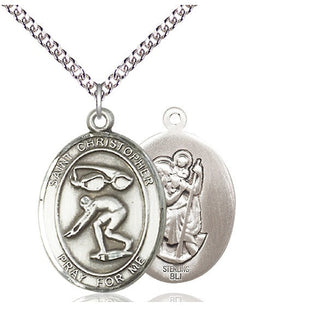 Sterling Silver Saint Christopher Swimming Medal Catholic Jewelry