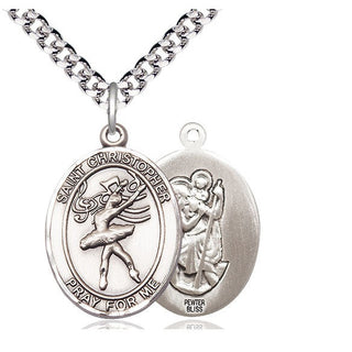 Pewter Saint Christopher Dance Medal Catholic Jewelry