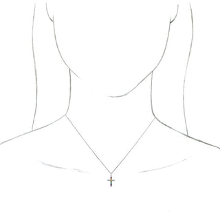 14K White Natural Multi-Gemstone Cross 16-18" Necklace