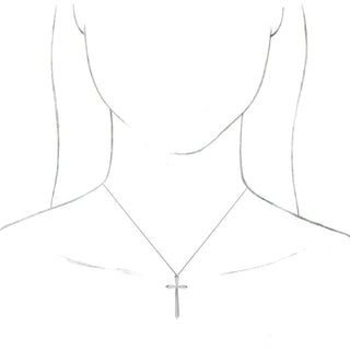 14K White Elongated Cross 20" Necklace