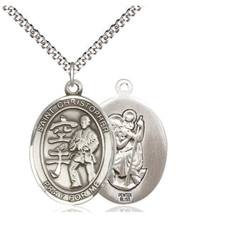 Pewter Saint Christopher Karate Medal Catholic Jewelry