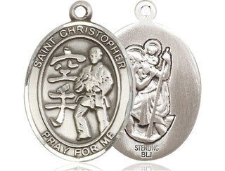 Sterling Silver Saint Christopher Karate Medal Catholic Jewelry