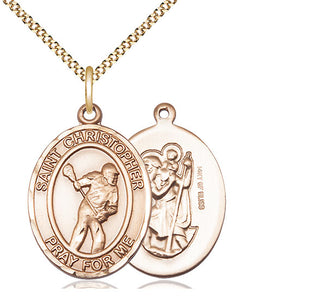 14kt Gold Filled Saint Christopher Lacrosse Medal Catholic Jewelry