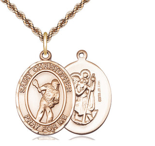 14kt Gold Filled Saint Christopher Lacrosse Medal Catholic Jewelry
