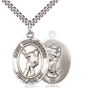 Pewter Saint Christopher Lacrosse Medal Catholic Jewelry