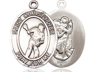 Sterling Silver Saint Christopher Lacrosse Medal Catholic Jewelry