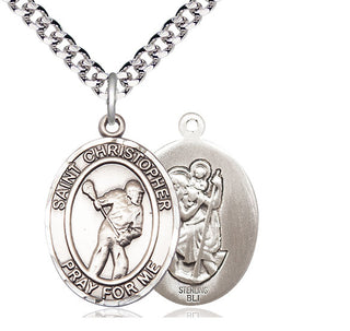 Sterling Silver Saint Christopher Lacrosse Medal Catholic Jewelry