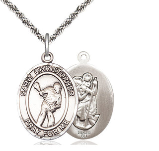 Sterling Silver Saint Christopher Lacrosse Medal Catholic Jewelry