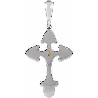 Platinum Natural Citrine & .06 CTW Natural Diamond Cross Pendant