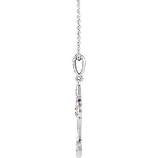 14K White Natural Citrine & .06 CTW Natural Diamond Cross 16-18" Necklace 