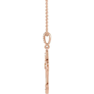 14K Rose Natural Citrine & .06 CTW Natural Diamond Cross 16-18" Necklace 