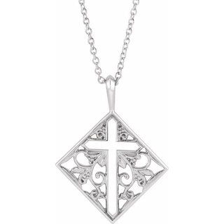 Platinum Ornate Pierced Cross 16-18" Necklace