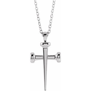 14K White Nail Cross 18" Necklace