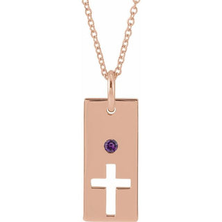 14K Rose Natural Alexandrite Cross Bar 16-18" Necklace