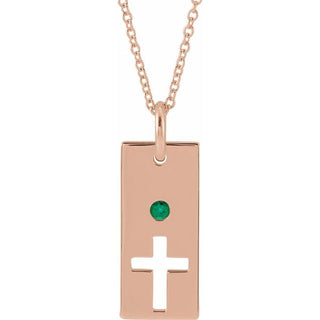 14K Rose Natural Emerald Cross Bar 16-18" Necklace