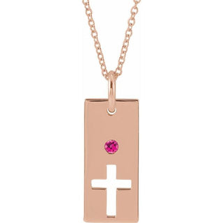 14K Rose Natural Pink Tourmaline Cross Bar 16-18" Necklace