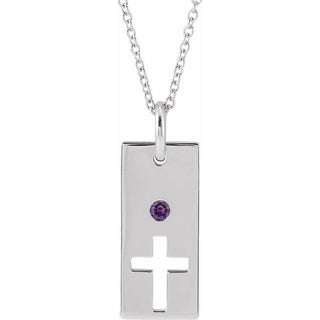 14K White Natural Alexandrite Cross Bar 16-18" Necklace